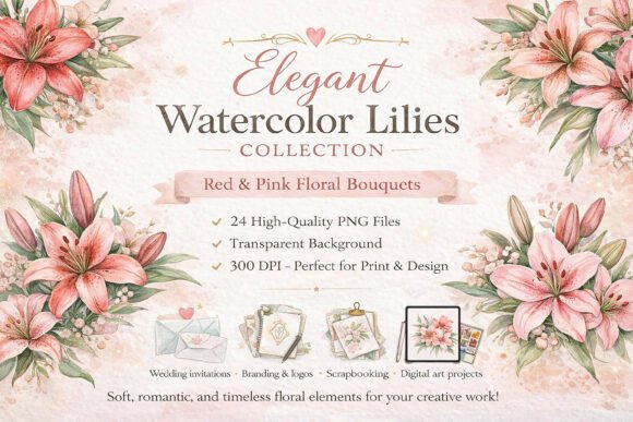 Download Watercolor Elegant Lilies Pink Flowers - Flowers Collection