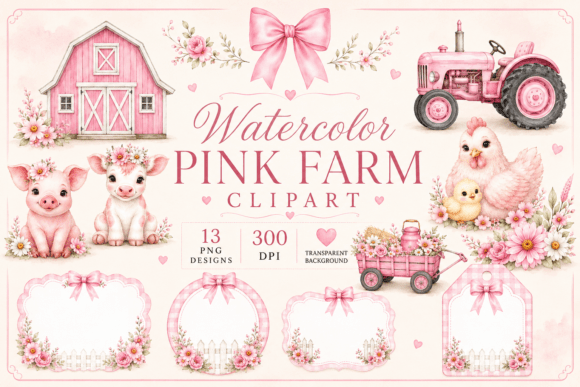 Download Watercolor Pink Farm Baby Clipart - Baby Collection