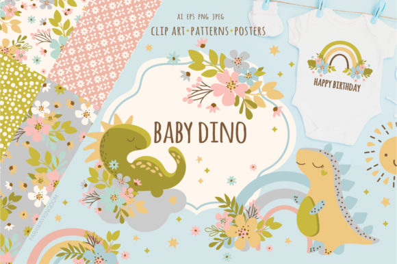 Download BABY DINO Kid Vector Illustration Set - Baby Collection